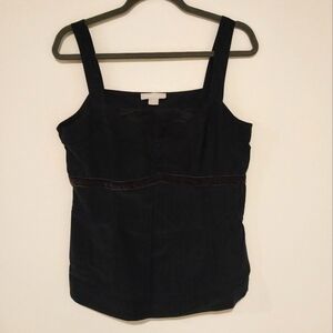 Janeville Black Y2K 100% Silk Pintuck Velvet Trim V-Neck Camisole Top